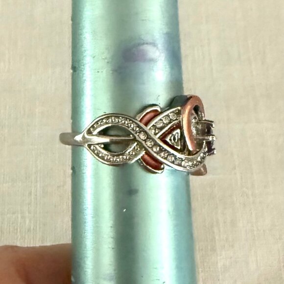 Elegant Silver Rose Gold Heart Infinity Knot Ring Rhinestone Accents Size 7.75 - Picture 8 of 11